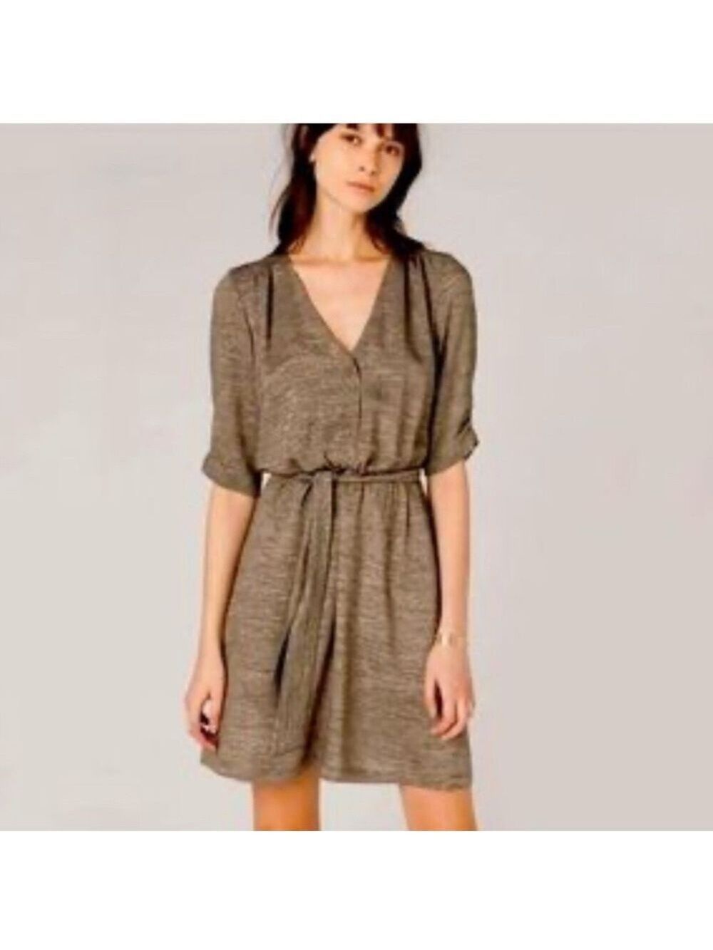 Sessun metallic gold textured belted wrap style Dress extra small